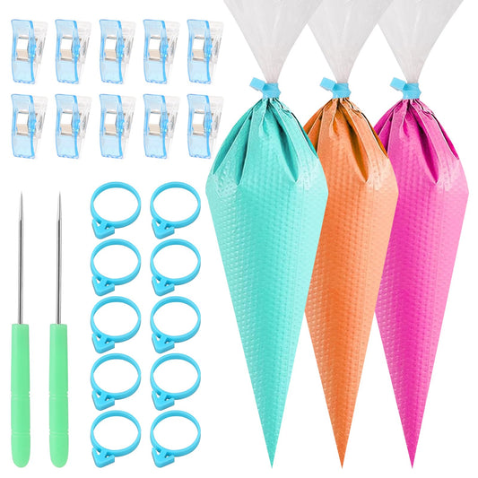 100 PCS Piping Bag Disposable Piping Bags Decorating Tipless Pastry Bags Thickened Plastic Icing Bags with 10 Pcs Frosting Bags Ties 10 Pcs Clips and 2 Pcs Cake Supplies Needle (14inch)