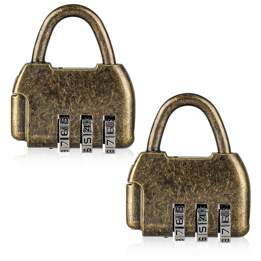 Pack of 2 Vintage Padlock Small Antique Password Padlock Metal Bronze Combination Padlock Digit Combination Padlock for Wooden Box, Cabinet, Suitcase