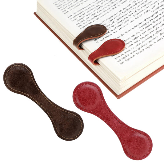 2 Pcs PU Leather Magnetic Bookmarks Personalized Magnetic Leather Bookmarks, Double-Sided Magnetic Bookmarks, Leather Page Markers (Brown+Red)