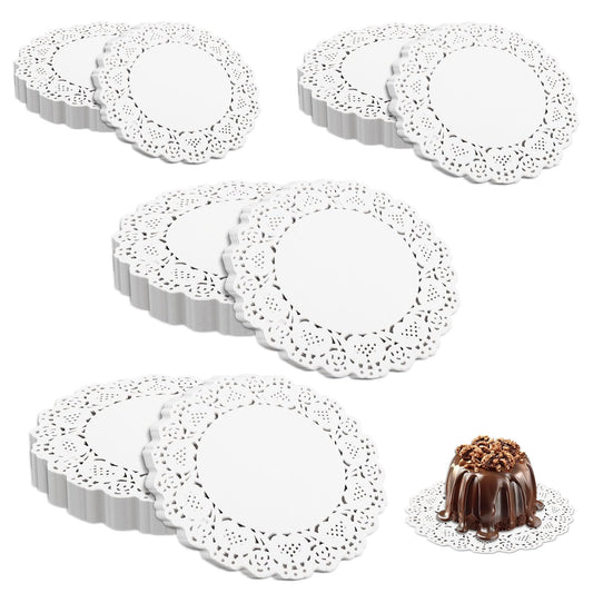 Mozeat Lens Paper Doilies Assorted Sizes, 200 PCS Round White Lace Paper Doilies for Dessert Trays, Disposable Paper Placemats Doilies for Tables Cakes Tableware Decor, 4.5, 5.5, 6.5, 7.5 Inch
