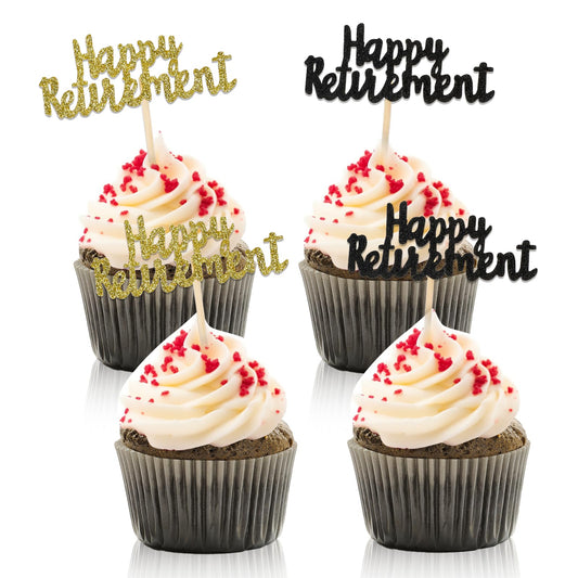 36 Pcs Happy Retirement Cupcake Toppers Black Gold Glitter Retirement Food Picks Cupcake Picks Retirement Theme Birthday Party Cake Decorations Supplies