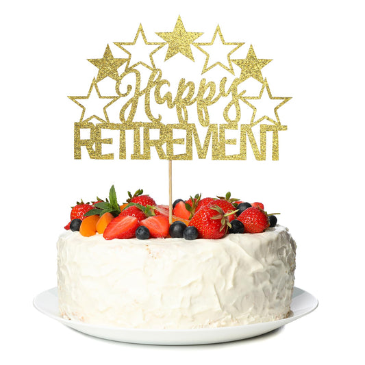 Happy Retirement Cake Toppers Gold Glitter Happy Retirement Decorations Officially Retired Cake Topper Retirement Party Decorations Supplies Picks for Men or Women