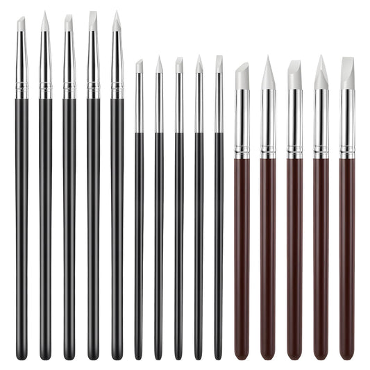 15 Pack Silicone Paint Brushes 5 Shapes Rubber Tip Silicone Sculpting Tools Paint Pens for Crafts Pottery Clay Nail Art, 0.11inch, 0.20inch, 0.31inch Heads