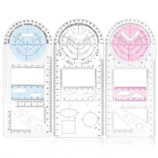 KALIONE Multifunctional Geometric Rulers Set,3 PCS Clear Stencils for Drawing Multi Angle Measuring Ruler Plastic Centimeter Drawing Measuring Ruler Tools Kit for Adults School Office Supplies,Style B