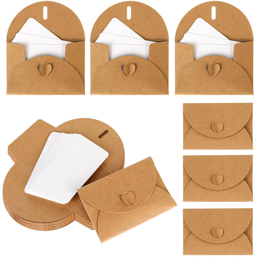 Mini Envelopes with Blank Cards Kraft Paper Gift Card Holders Cute Tiny Envelopes with Heart Clasp for Gift Cards, Valentine's Day Wedding Party Favors, Greeting Cards Mailing, Business Cards