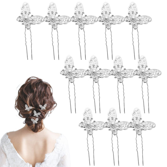 12 Pcs Pearl Butterfly Hair Pins Bridal Hair Accessories Bridal Pearl Butterfly Hair Accessories, Wedding Hair Accessories for Brides Hair Jewelry for Brides Bridesmaid Girl Women