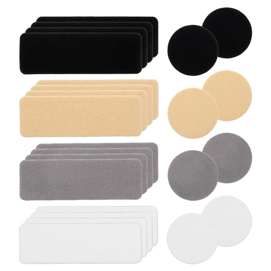 Eldraqth Shoe Heel Repair Kit, 24 Pcs Rectangular Round Form Shoe Patches for Holes in 4 Colors Self-Adhesive Shoes Repair Patch for Sneakers and Mesh Shoes (Black, White, Gray, Skin Tone)
