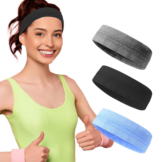 3Pcs Elastic Sweat Bands Workout Headbands for Women Men, Non Slip Gym Hair Bands Wide Sports Headbands for Running, Cycling, Football, Yoga, Basketball, Training, Workout Sweat Band for Long Hair
