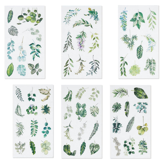 104pcs Plant Stickers Green Leaf Leave Scrapbooking Stickers Clear Adhesive Nature Plants Stickers DIY Decorative Green Plants Stickers for Luggage Glass Laptop Planners Notebook (12 Sheets)