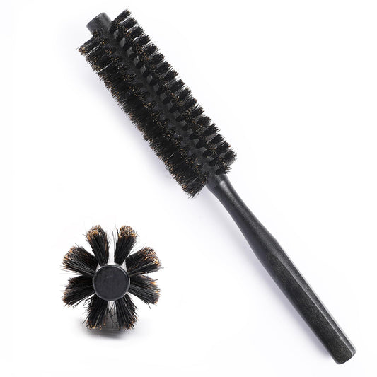 Round Hair Brush with Boar Bristles for Women, Small Round Brush for Blow Drying, Mini Hair Brush with Natural Wood Handle, Curling Brush for Women, Beard Brush for Men