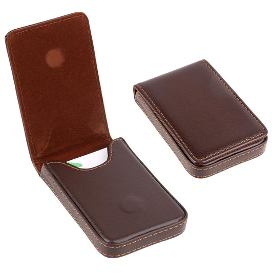 KALIONE 2 Packs Business Card Case, PU Leather Business Card Holder Vertical Magnetic Business Card Holder Pocket Slim Business Name Card Holder Wallet for Men Women(Coffee)