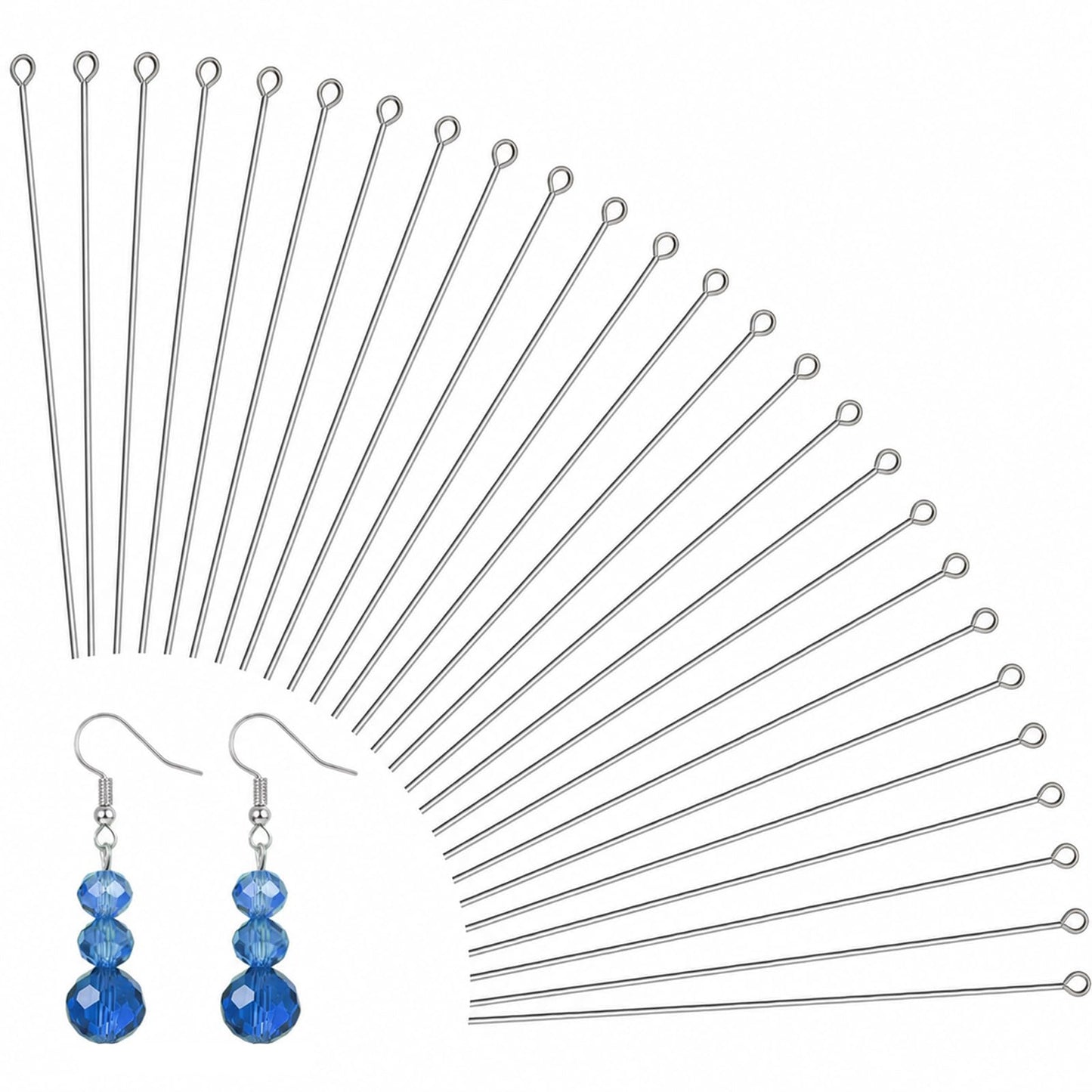 Pack of 200 stainless steel eyelet pins for jewellery making, flexible eyelet pins, straight eyelet pins with metal head for DIY crafts such as earrings, bracelets, necklaces and pendants
