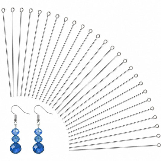 Pack of 200 stainless steel eyelet pins for jewellery making, flexible eyelet pins, straight eyelet pins with metal head for DIY crafts such as earrings, bracelets, necklaces and pendants