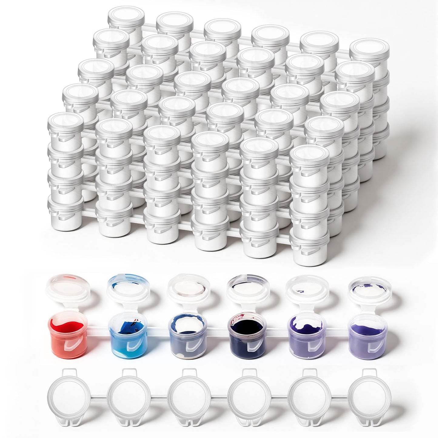 120-Piece Pots Empty Paint Pots, 20 Strips Mini Paint Storage Container with Lid Acrylic Paints Containers Painting Arts Crafts Supplies for Classrooms Schools Paintings Art Festivals(3 ml/0.1 oz)