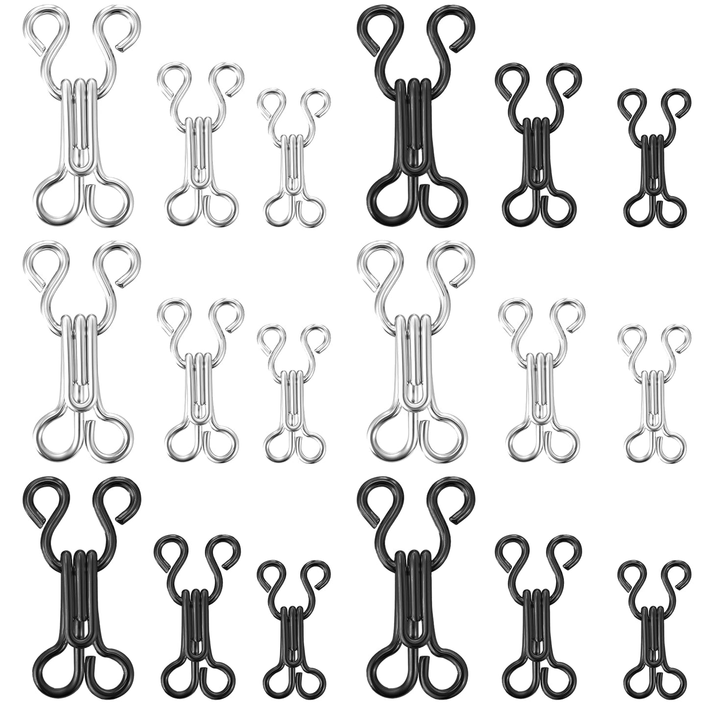 90Pairs Sewing Hooks and Eyes Closure Black Silver Metal Hook and Eye Latch