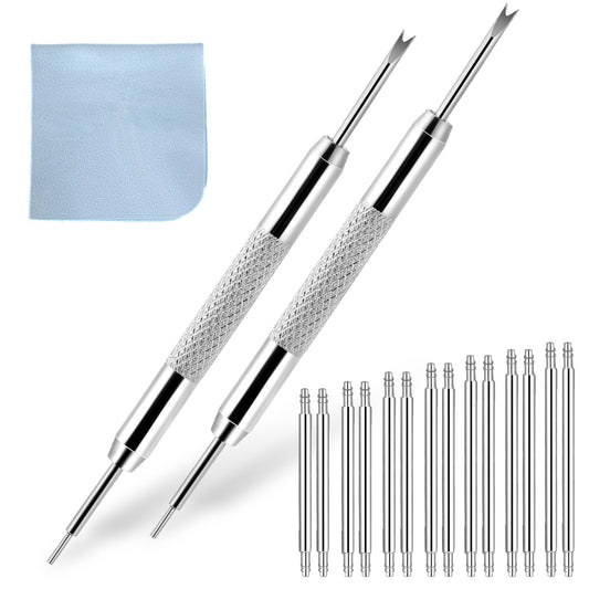 KALIONE Watch Strap Removal Tool Kit, 14PCS Stainless Steel Watch Band Pins 2PCS Heavy Duty Spring Bar Tool Professional Watch Link Pin Removal Tool Kit with Cleaning Cloth for Watch Strap Adjustment