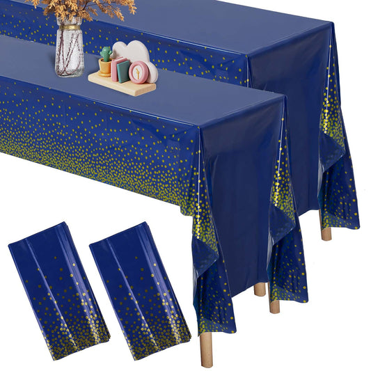 2 Pcs Plastic Navy Blue Tablecloths for Rectangle Tables, 54 × 108 inches Disposable Royal Blue Tablecloth Deep Blue Table Cloths PEVA Party Tablecovers for Birthday Party, Weddings Decorations