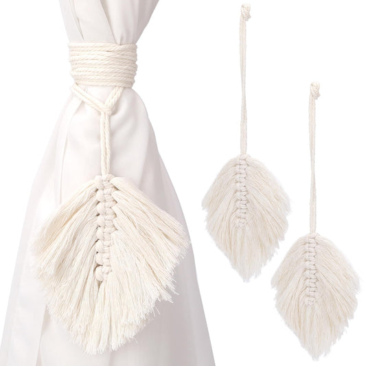 2 Pack Curtain Tiebacks Handmade Holdbacks Cotton Boho Curtain Tiebacks Rope Farmhouse Tassel Curtain Ties Holder Bohemian Home Decoration Drapery Holdback