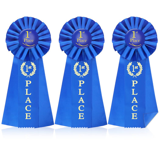 3 Pcs 1st Place Rosettes Award Ribbons Winner Ribbons 1st Grand Prize Ribbon Award Ribbons Deluxe Recognition Ribbons for Competition, Sports Event, Students, Soccer Match