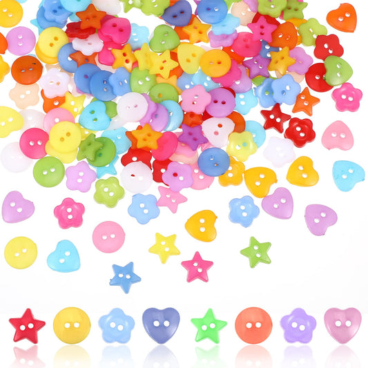 Craft Mixed Colors 12.5mm Round Heart Star Flower Buttons - 2 Holes DIY Crafts Resin Sewing Buttons for Painting Decoration Handmade Ornament and Sewing Fasteners