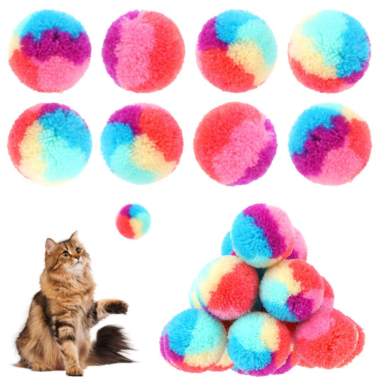 KALIONE 30 Pcs 1.2-inch Colorful Cat Pom Pom Balls Rainbow Cat Toy Balls Christmas Cat Ball Soft Plush Cat Ball Fuzzy Kitty Balls Kitten Puff Balls for Cat Kitten Pet Playing Exercising