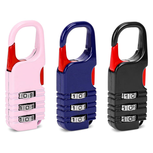 3 Pcs Mini Padlock 3 Digits Combinations Padlock Safe Combination Padlocks for Luggage Suitcases Diary Backpack Zipper (Black&Blue&Pink)