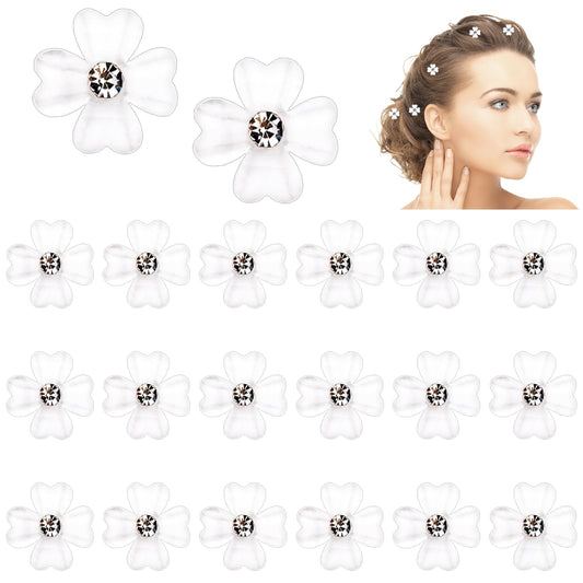 20Pcs Mini White Flower Hair Clips, Rhinestone Flower Hair Clip, Tiny Claw Clips, Hair Pins for Women Girls, White Hair Barrettes Flower Clip, Hair Accessories for Women Tiny Clips Flower Clips