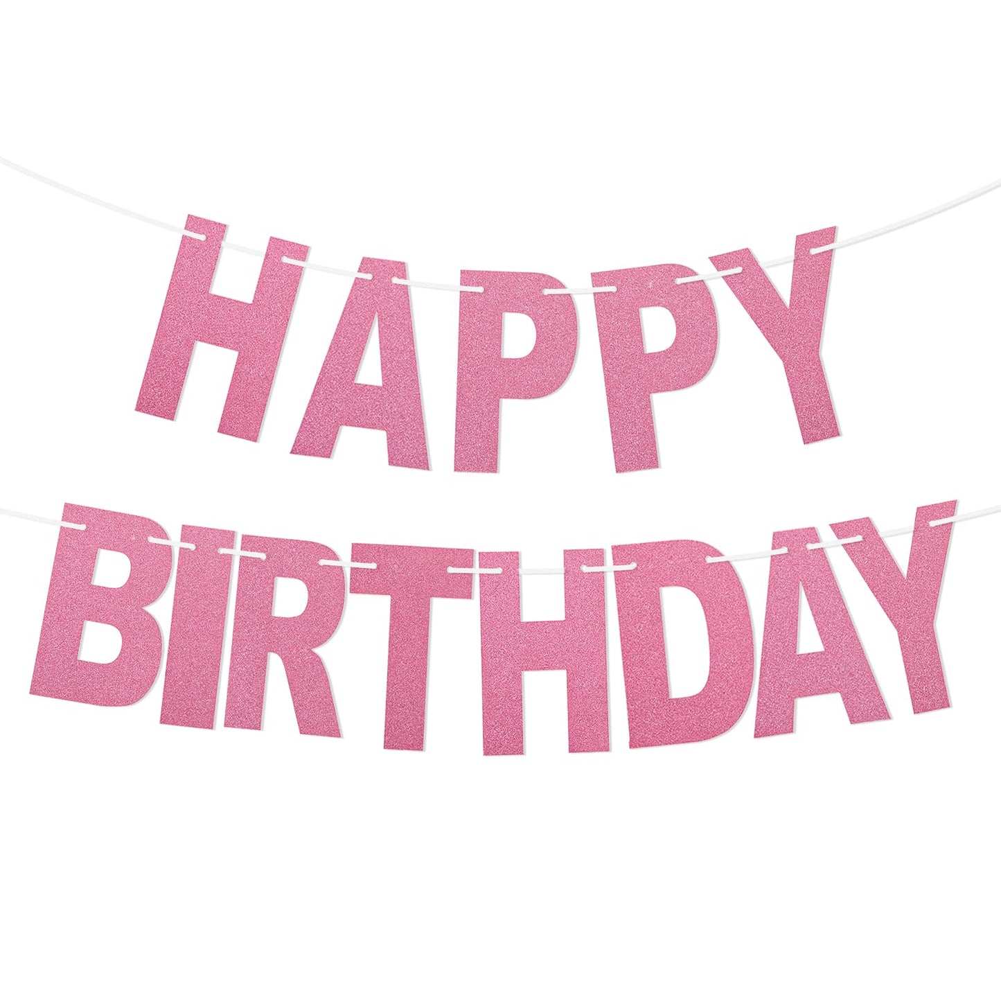 Pink Happy Birthday Banner Sign Birthday Sign for Backdrop Glitter Pre-Strung No DIY Glitter Happy Birthday Banner Happy Birthday Decorations Happy Birthday Bunting Banner Flag Garland for Women Girls