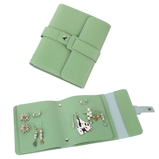 KALIONE Earring Holder Organizer, PU Leather Stud Earring Organizer Foldable Book Earrings Storage Case Portable Earring Jewelry Holder Organizer Box for Women Girls(Green)