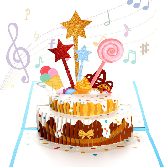 Blue Birthday Card Pop Up 3D Birthday Cake Greeting Card with Envelope and Writing Letter Paper Handmade Celebration Card for Boys Husband Dad Son Friends