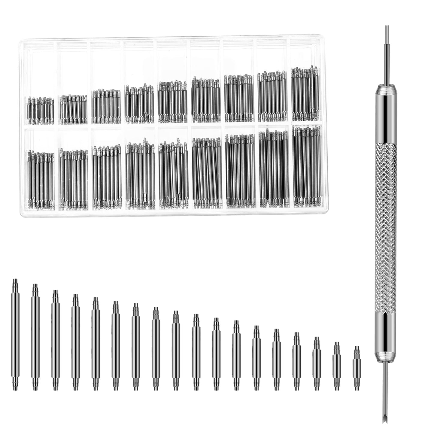 Sliverdew 360 Pcs Watch Pins Replacement Kit Watch Spring Bar Tool Watch Strap Pins Watch Link Removal Kit Stainless Steel 8-25mm Watch Band Pins for Watch Jewelry Repair