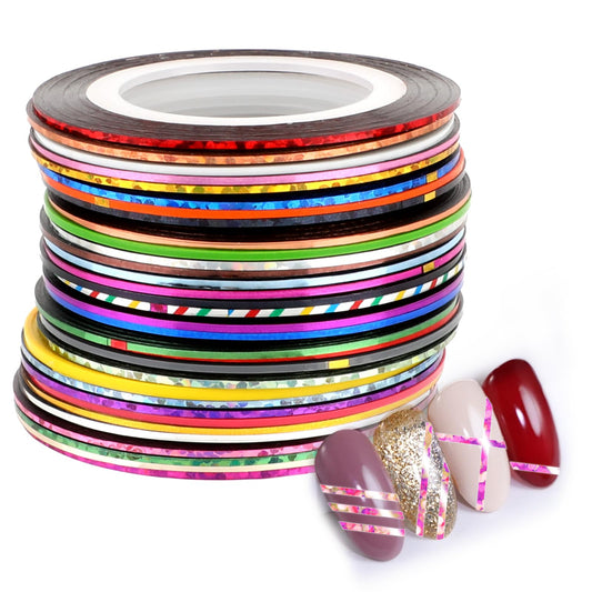 32 Colors Beauty Nail Striping Tape Line 1mm Self Adhesive Art Sticker Pinstripe Tape Nail Art Decoration Sticker Pin Striping Tape DIY Nail Tools for Women Girls Manicure Decor (66 Foot)