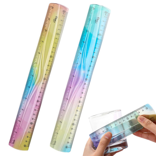 2 Pieces Bendable Ruler Flexible Ruler Foldable Ruler, 30cm/12inch Plastic Ruler, Plastic Bendable Ruler, Unbreakable Ruler 12 inch, Plastic Ruler with Inches and Centimeters, Soft Ruler for Student