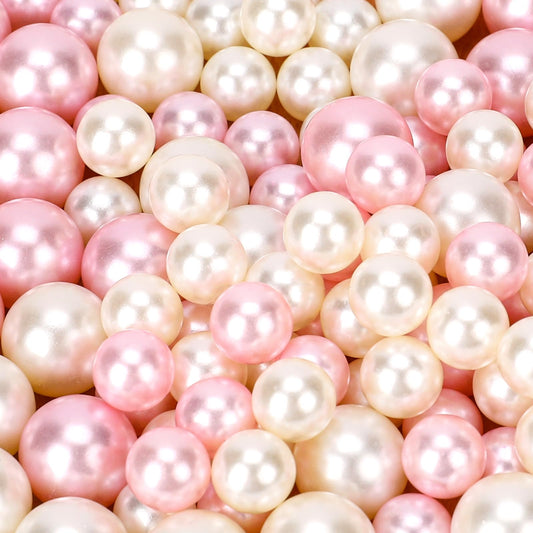 KALIONE 140 Pieces Fake Pearl Beads, Floating Pearls for Centerpieces Vases, Pink Faux Pearls for Vase Filler, Round Gold Beads, No Hole Vase Pearls Beads for Makeup Crafts Making Home Decor, 10/14mm