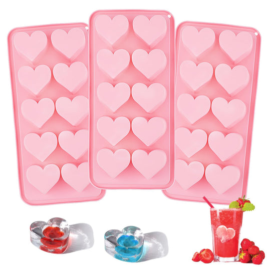 3 Pack Ice Cube Tray Heart Shaped Ice Cube Molds for Cocktails, 10-Cavity Silicone Ice Mold for Freezer, Whiskey, Drinkings, Silicone Molds for Chocolate, Candy, Soap