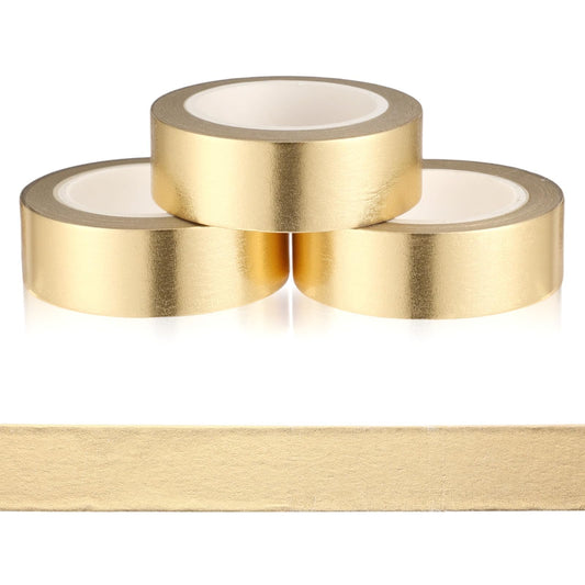 3 Rolls Gold Foil Washi Tape Metallic Masking Tape Self Adhesive Decorative Low Tack Gold Washi Tapes Shiny Metallic Color for Crafting,Scrapbooking and Wall Decor Decorative Holiday 0.6in x32FT