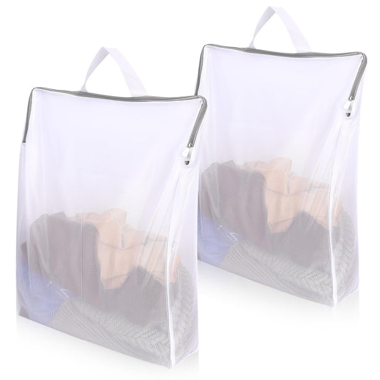 2 Pcs Large Size Mesh Laundry Bags for Washing Machine,40 X 50 cm Fine Mesh Washing Bags with Handle,Side Widening Large Opening Zippered Clothing Washing Bag for Laundry, Travel, School Dormitory