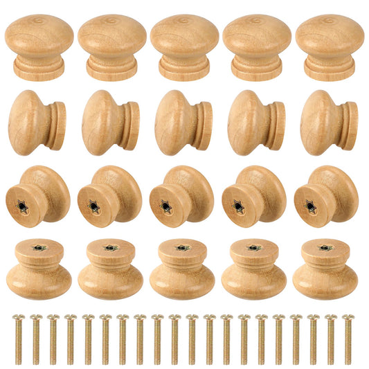 Mozeat Lens 20 Pcs Wood Round Unfinished Cabinet Knobs 1.1 Inch Furniture Drawer Knobs Mini Wooden Drawer Handle Knobs Pulls Handles Wooden Pulls for Dresser Drawers