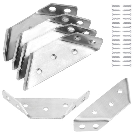 Mozeat Lens Stainless Steel Furniture Corner Connectors, 6PC with 30pcs Screws, Trapeziform Corner Brace Bracket for Wood, Angle Fasten Connector, Three Sided Corner Bracket