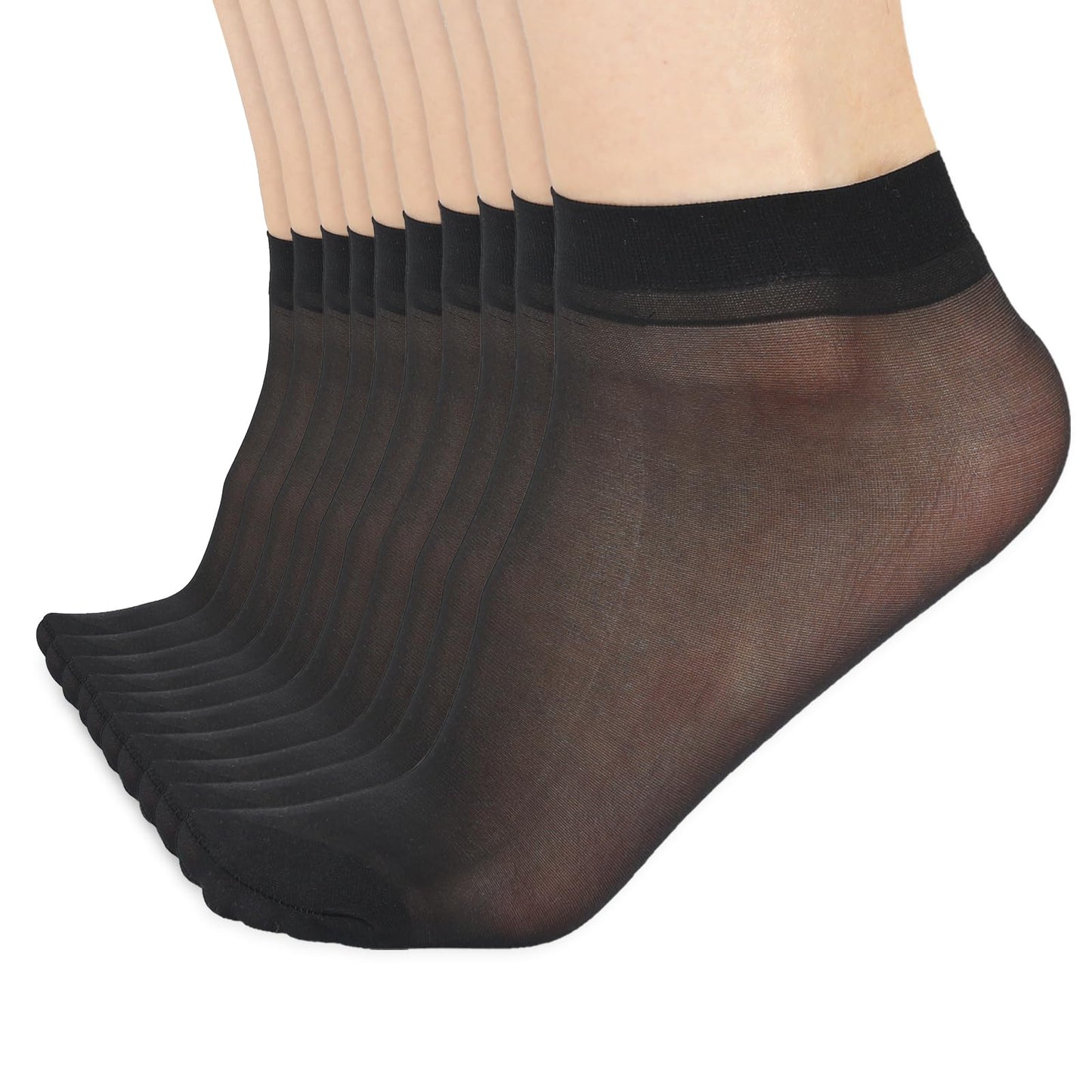 10 Pairs Women's Ankle High Sheer Socks Pop Socks Ultra Thin Cool See Through Silk Socks Black Universal Nylon Mesh Socks Thick Stockings Summer Socks for Womens Ankle High Sock Sheer Silk Stockings