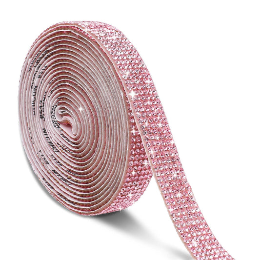 3 Yards Rhinestone Ribbon Self Adhesive Rhinestone Strips Crystal Ribbons Rhinestone Tape for Crafting Bling Rhinestone Roll with 2 mm Rhinestone for DIY Art Crafts Car Phone Decoration Pink