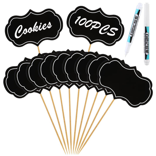 100PCS Food Flags for Buffets, Cheese Labels Party Buffet Food Labels Toothpick Cheese Markers Fruit Cocktail Picks Cupcake Toppers Cheese Board Labels Christmas Food Picks with 2 Marker Pens