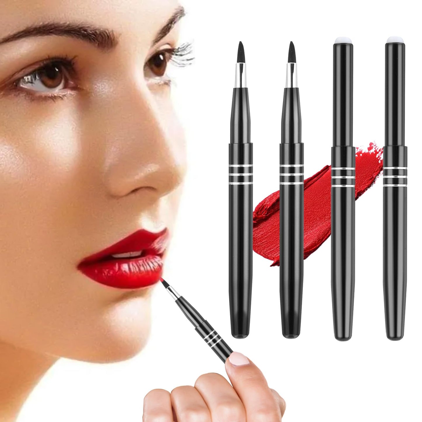 Retractable Lip Brush, 4 PCS Mini Makeup Brushes Lip Brush for Lipstick Applicator Professional Lipstick Brush Mini Lip Gloss Makeup Tool Makeup Brush for Women Girls (black)