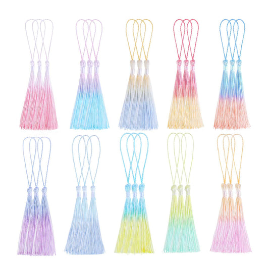 30 pcs Mini Tassels for Crafts Bookmark Tassels with Cord Loops Tassels for Bookmarks 10 Colors Silky Soft Handmade Craft 13cm/5-Inch Small Tassels for Bookmarks DIY Crafts Keychain Jewelry Making