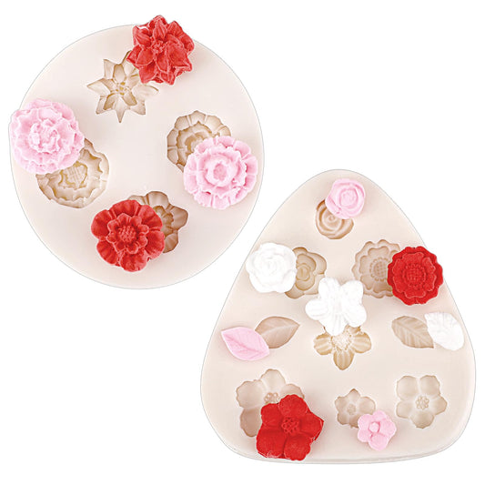 Flower Silicone Mould Fondant Flower Moulds Chocolate Rose Candy Molds, Polymer Clay Molds for Jewelry Making, Daisy Sunflower Rose Silicone Molds for ChocolateSoap Crafting(2 Pcck 13 Flowers)