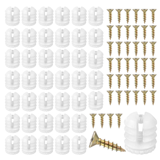 40 Set Plastic Dowel Inserts Hinge Dowel Inserts with Screws Embedded Part Hinge Dowel White Hardware Dowels Door Hinge Self Tapping Screws for Repair Installation Replacement Bathroom Kitchen