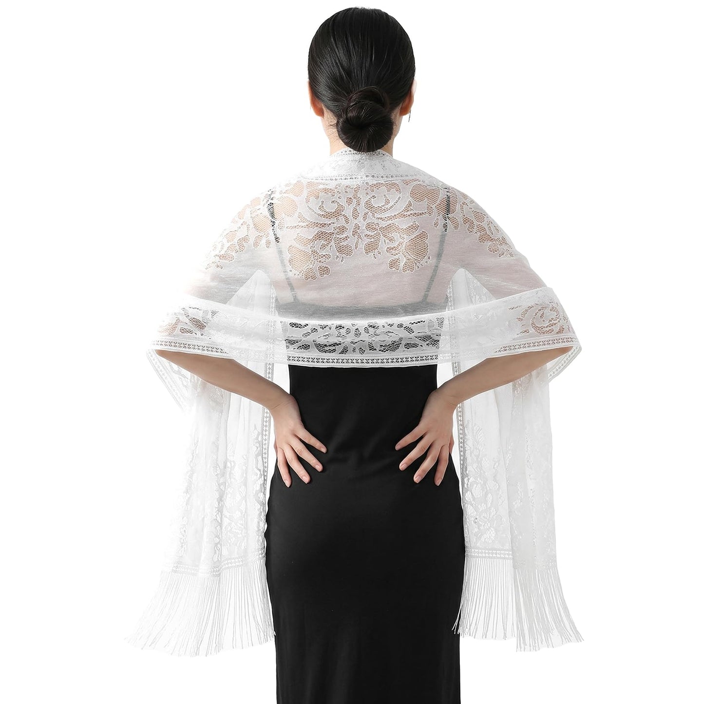 White Lace Shawl Women's Floral Lace Scarf Shawl with Tassels
