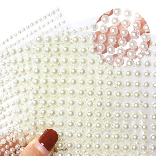 2800 Pcs Flat Back Pearl Stickers Self Adhesive Back Pearl Stickers Nail Pearl Stickers Sheets for Face Makeup Nail Art DIY Cell Phone Scrapbooking Embellishments, 3mm/4mm/5mm/6mm