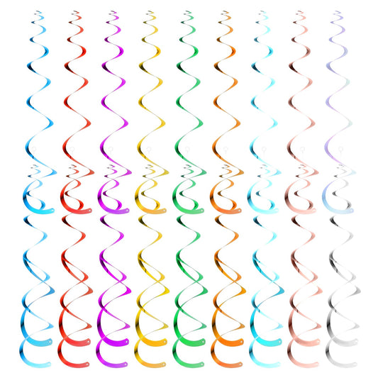 36 Pcs Colorful Hanging Swirls Party Decorations Hanging Birthday Swirl Plastic Streamer Swirls Ceiling Swirl Spiral Foil Decorations Hanging for Party Wedding Anniversary Graduation Celebration