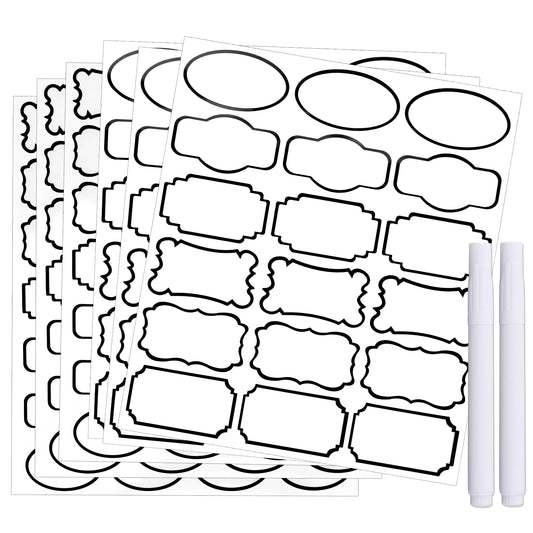 138 Labels for Food Containers Kitchen Pantry Food Containers Clear Labels with Black Border,Waterproof Bottle Labels Removable Write-On Sticker Labels Tags for Storage Bin